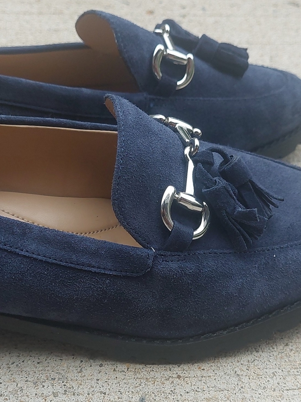 Talbots Navy Suede Tassel Loafers with Silver Hardware US 10 - Picture 6 of 6
